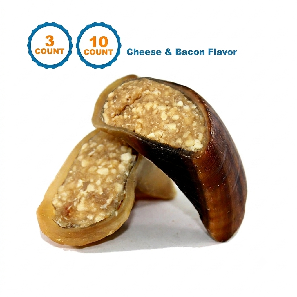 CHEESE FILLED COW HOOVES with Bacon flavor 3 or 10 Count | 100% Natural Dog Dental Treats | Beef Hoof From 123 Treats