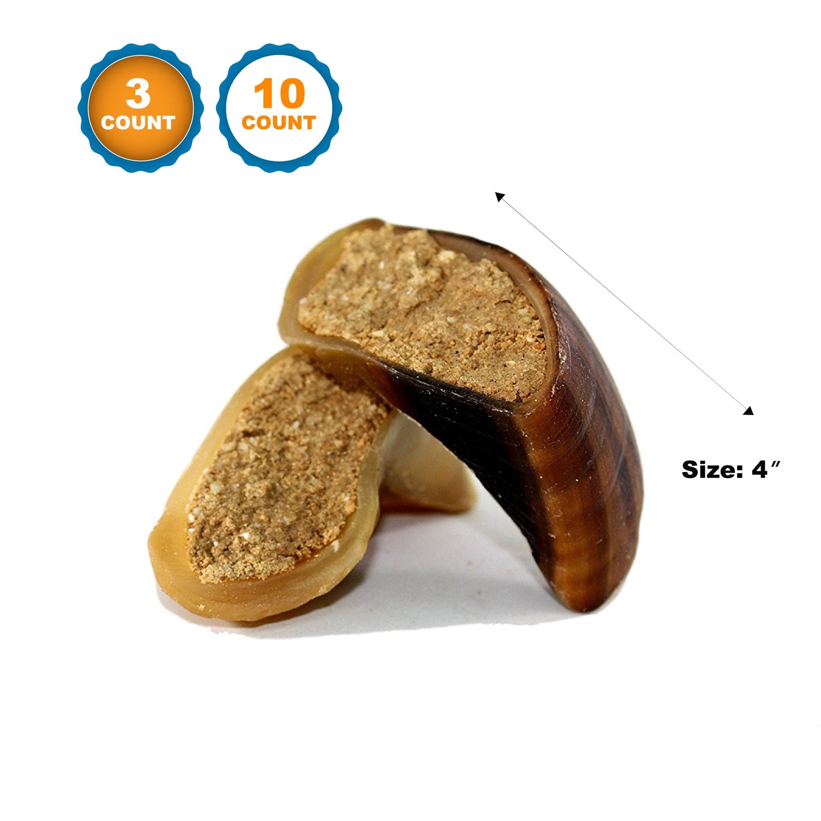 PEANUT BUTTER FILLED COW HOOVES 3 or 10 Count - 100% Natural Dog Dental Treats | Beef Hoof From 123 Treats