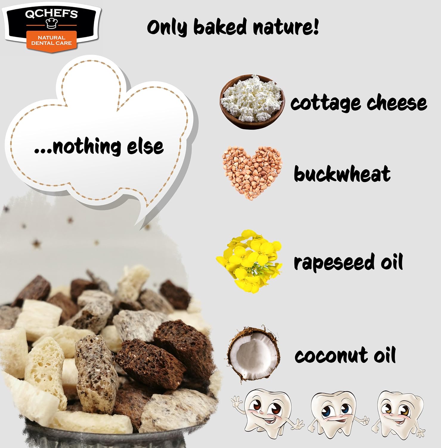 QCHEFS Dental Flakes for Dogs – One Month Supply* - Food Topper - After Meal Licking Treat, Oral Health Snack with Amino Acids.