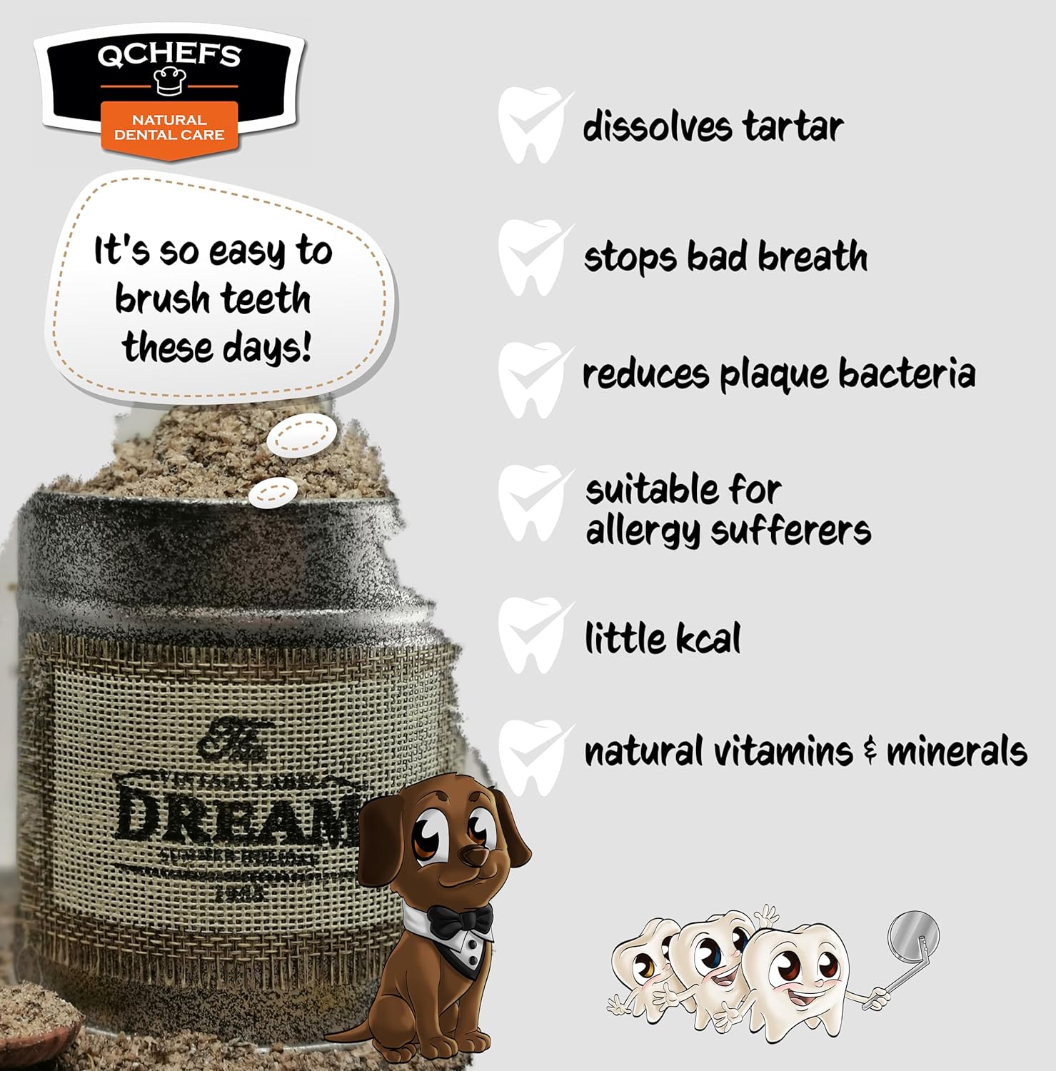 QCHEFS Dental Flakes for Dogs – One Month Supply* - Food Topper - After Meal Licking Treat, Oral Health Snack with Amino Acids.