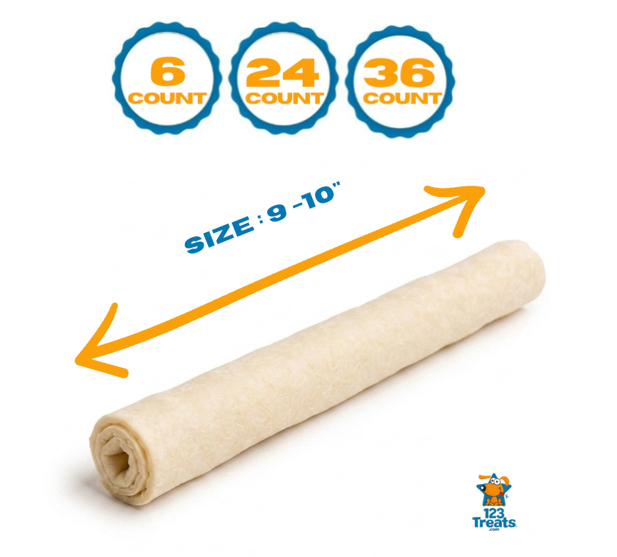 9 - 10 inches Rawhide Rolls dog chews (6, 24, or 36 Count) - 100% Natural Beef Hide Chews