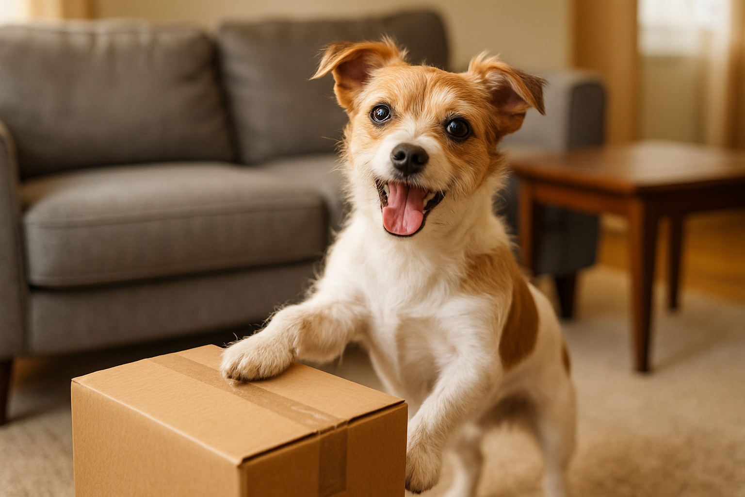 Small dog paw on box