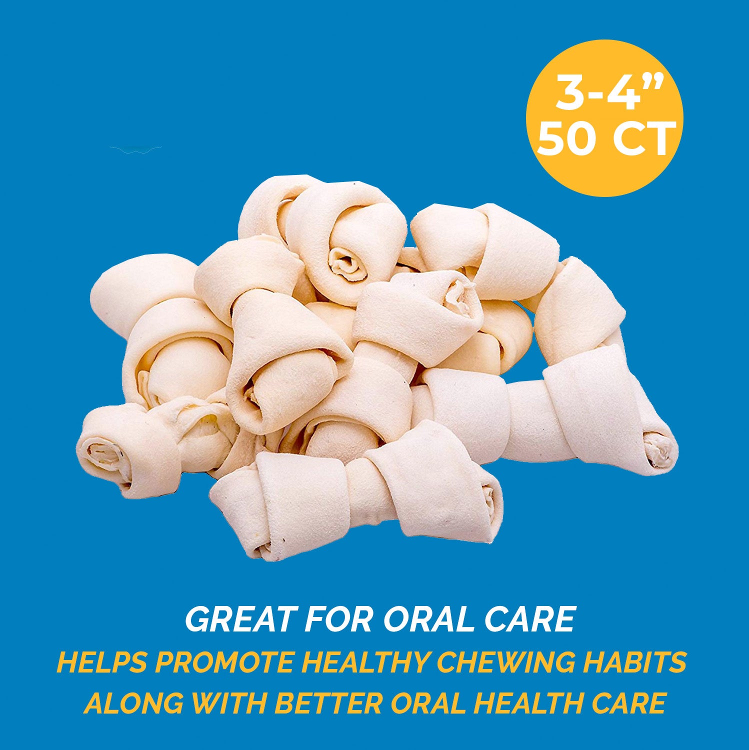 3-4" inches Rawhide Bones Chews | Premium Rawhide Dog Chews (15, 25, 50 or 100 Count)