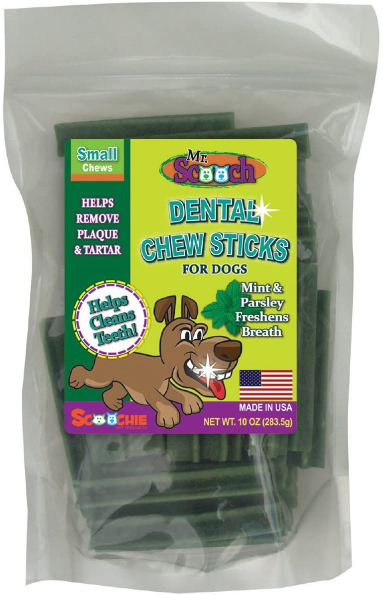 DENTAL CHEW STICKS Small or Large for Dogs Made in USA - by Mr. Scooch - Helps Remove Plaque, Tartar and Freshens Breath for Teeth Health