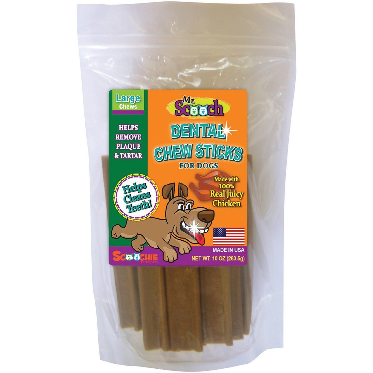 DENTAL CHEW STICKS Small or Large for Dogs Made in USA - by Mr. Scooch - Helps Remove Plaque, Tartar and Freshens Breath for Teeth Health