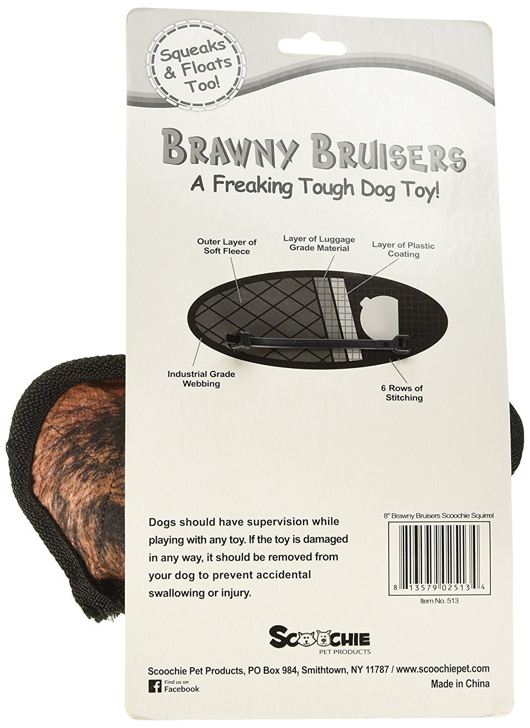 Scoochie Pet Products 513 Brawny Bruisers Scoochie Squirrel, 8"