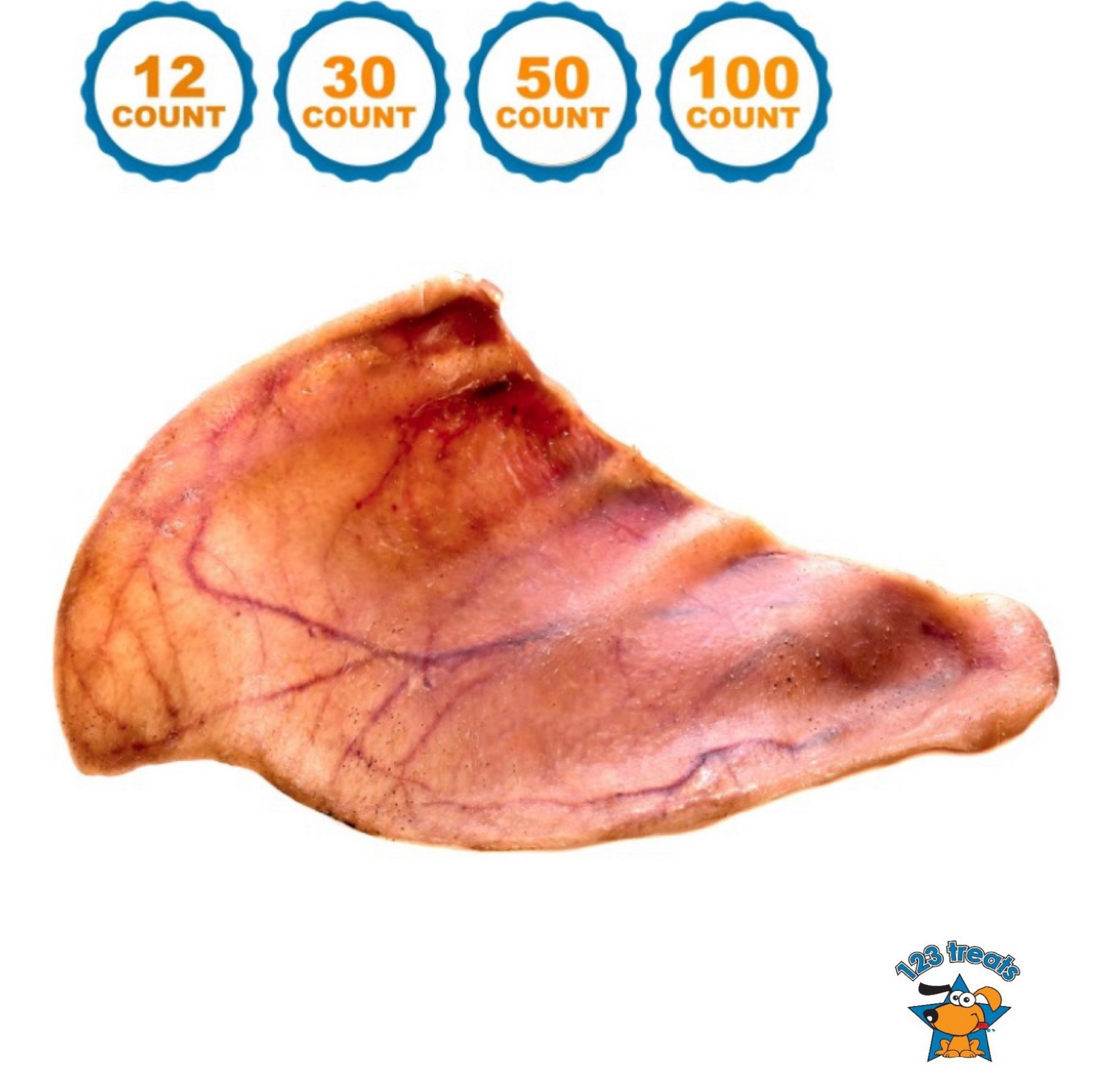 PIG EARS for Dogs Large or Whole sizes - 100% Natural Pork Ears Full of Protein for Your Pet By 123 Treats