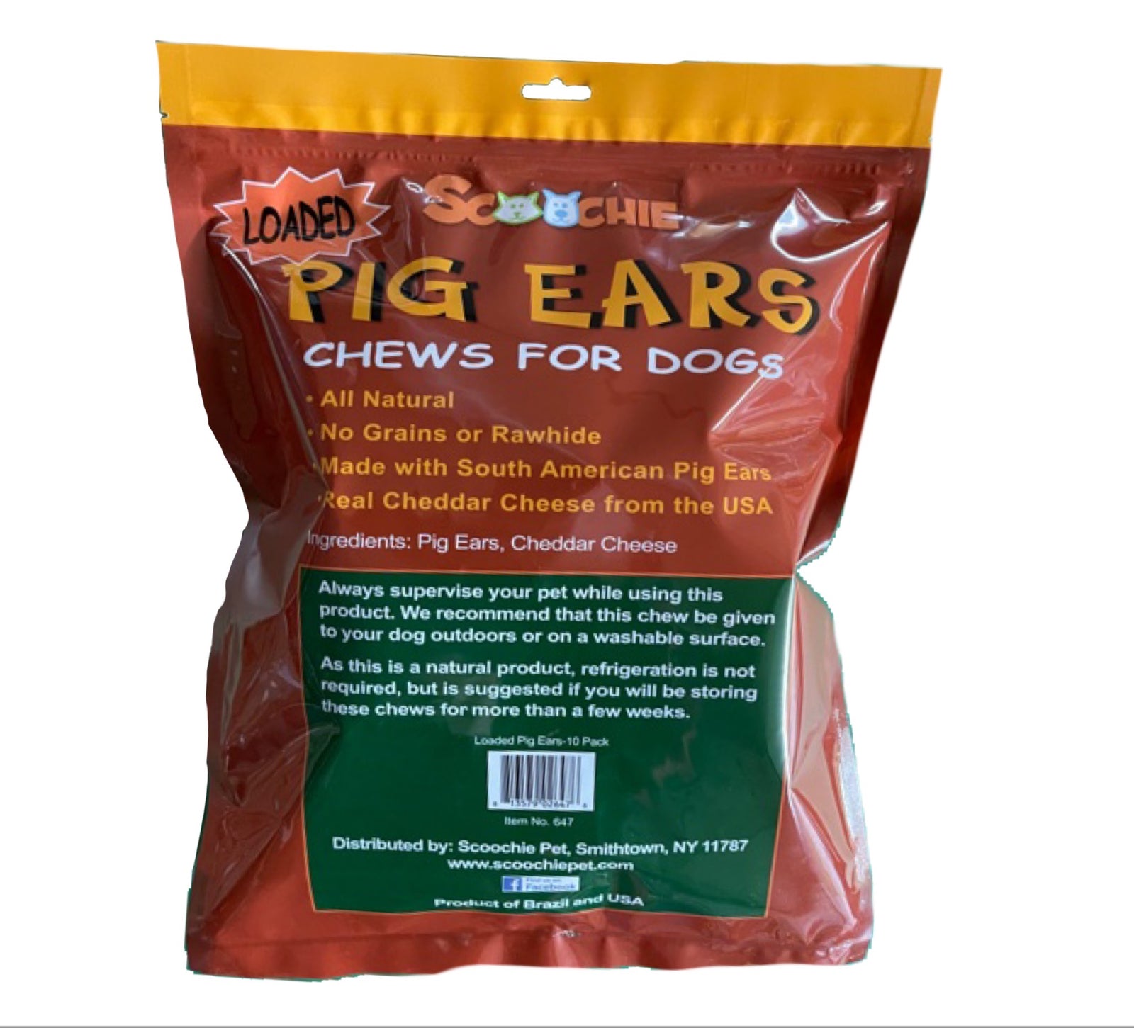 Scoochie Pet Pig Ears Dog chew Bacon and Cheese Flavor 10 or 100 Count | with Real Cheddar Cheese