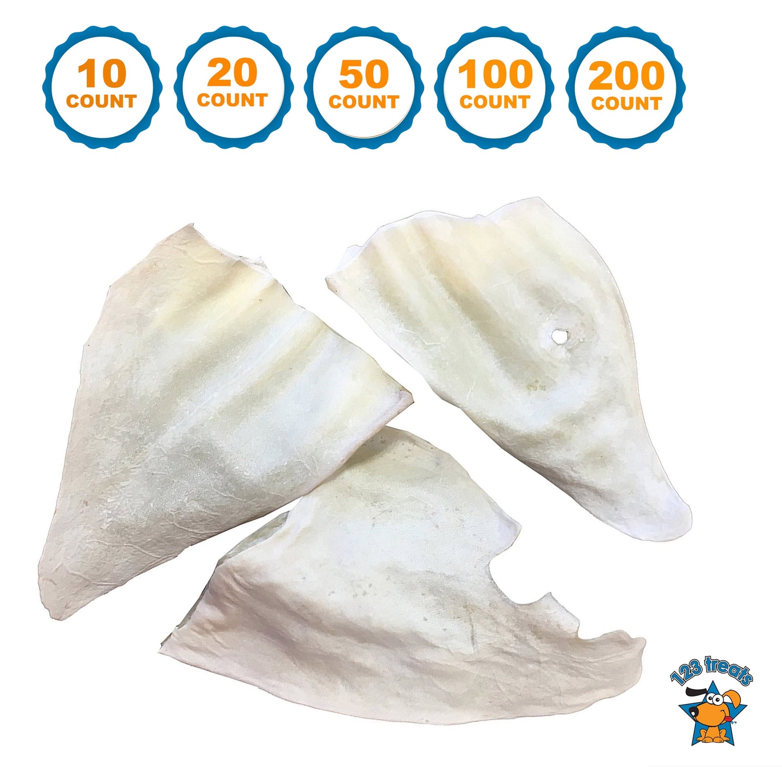 WHITE COW EARS for Dogs 10, 20, 50, 100 or 200 Count | 100% Natural Large Cow Ears Bulk Dog Treats