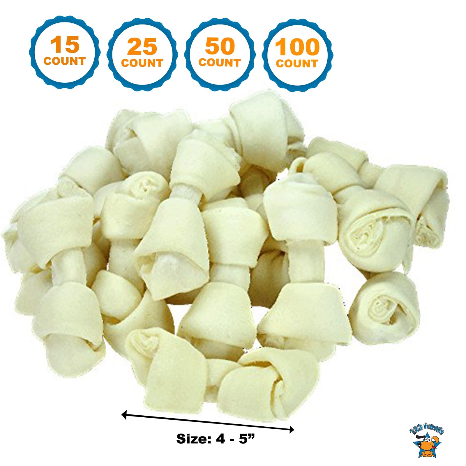4-5" Rawhide Bones for dogs | Premium Rawhide Chews (50 Count)