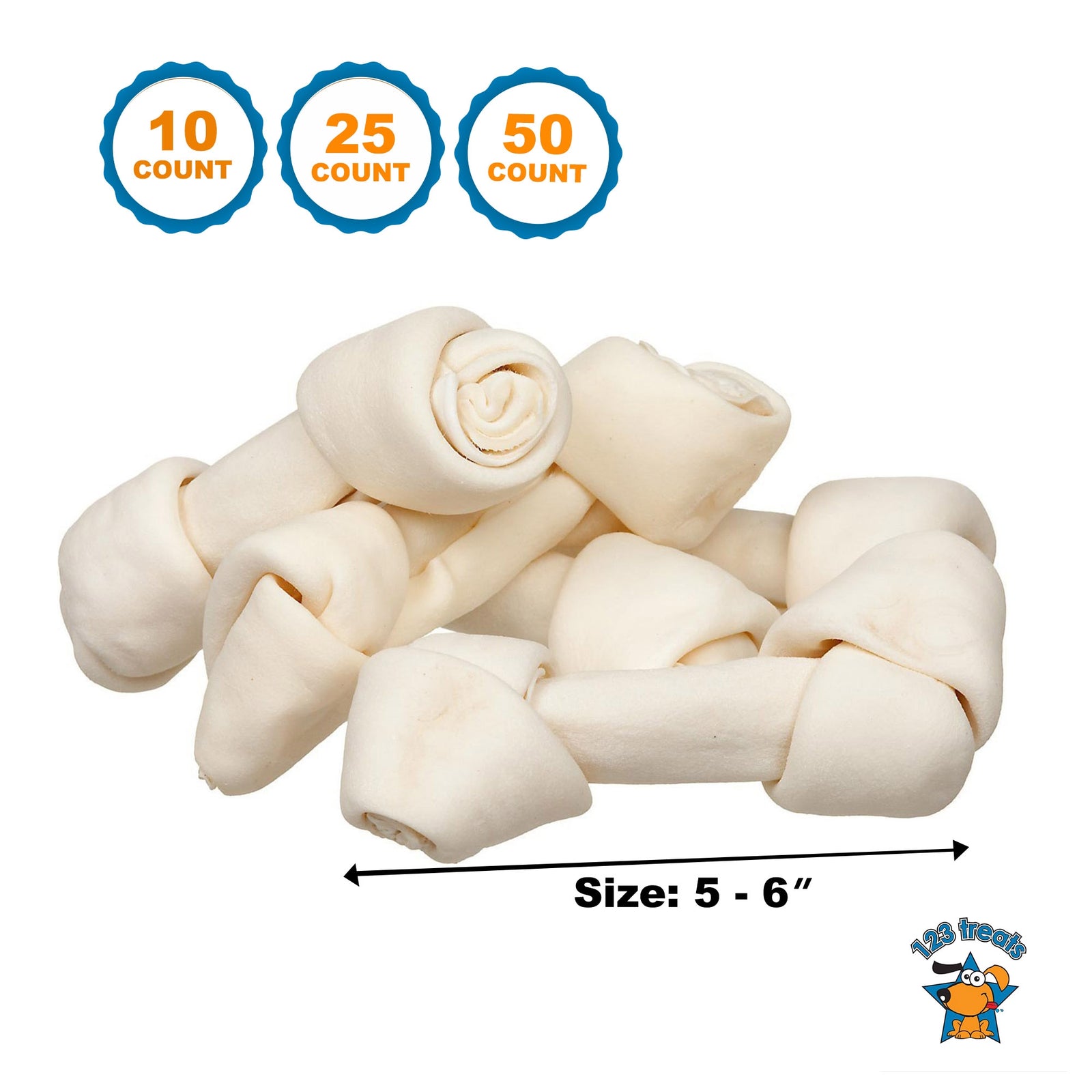 5-6" inches Rawhide Bones | 100% Natural Beef Hides Chews (10, 25 or 50 Count)