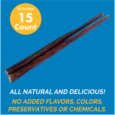 Beef Sticks for dogs 12" (15 Count) 100% Natural Esophagus Gullet Chews - Healthy Meat Jerky