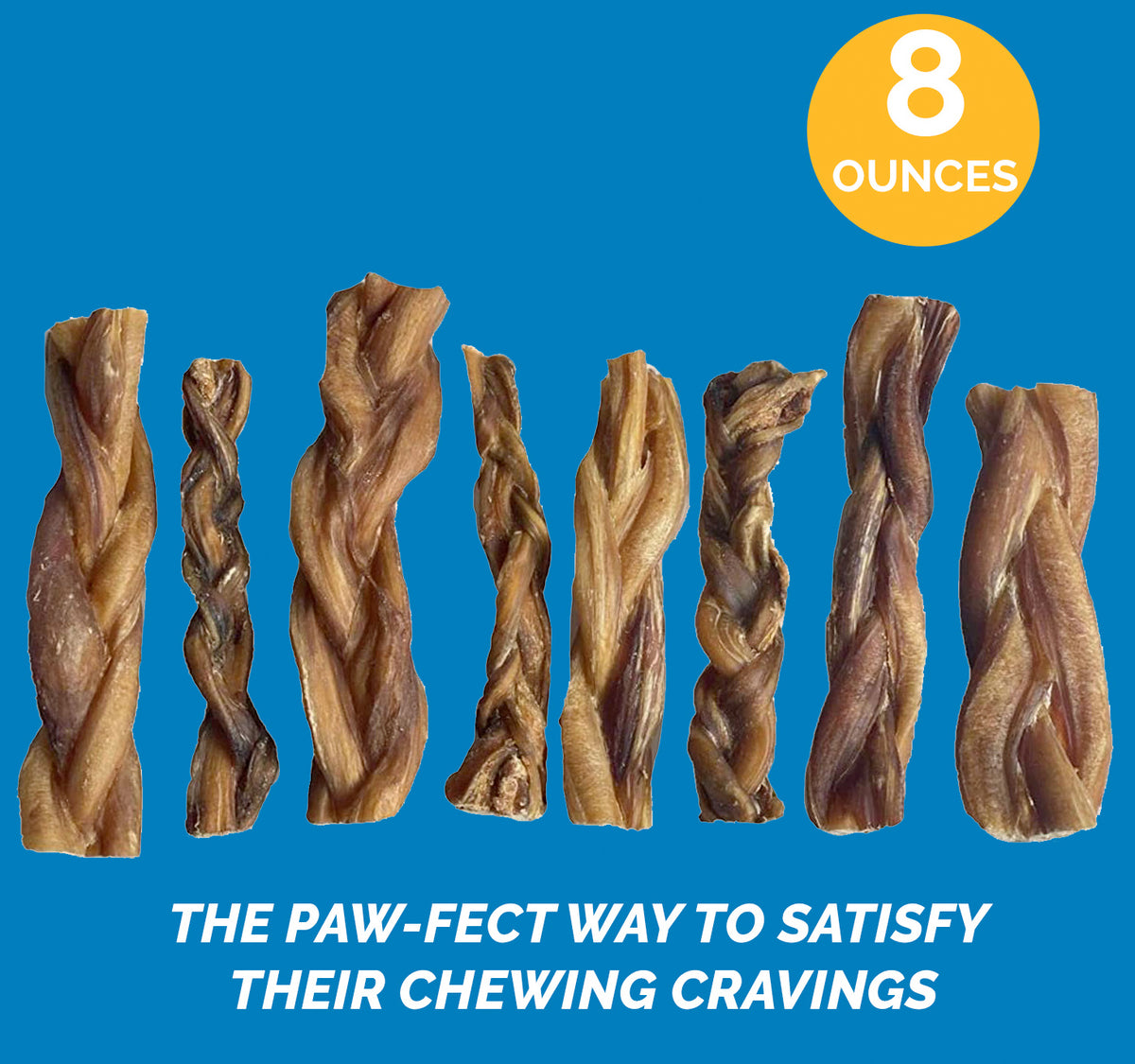 Braided Bully Sticks 4-6 inches chews for dogs (8 ounce bag) all Natural Beef chews