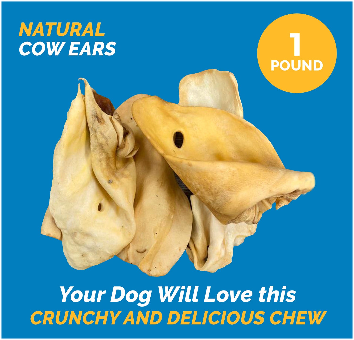 123 Treats Cow Ears Chews for Dogs 1 pound All Natural Golden Ears Dog Chews