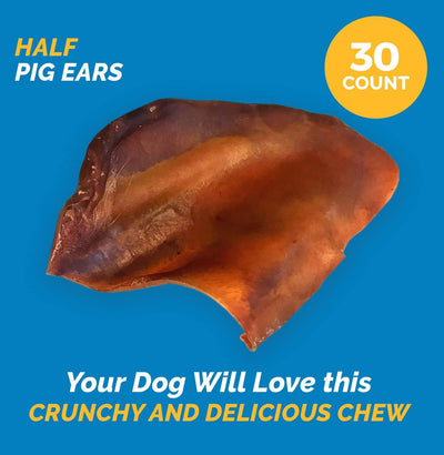 Half Pig Ears dog chews 30 Count - Cut Pork Ear for dogs | 100% Natural Chews from 123 Treats