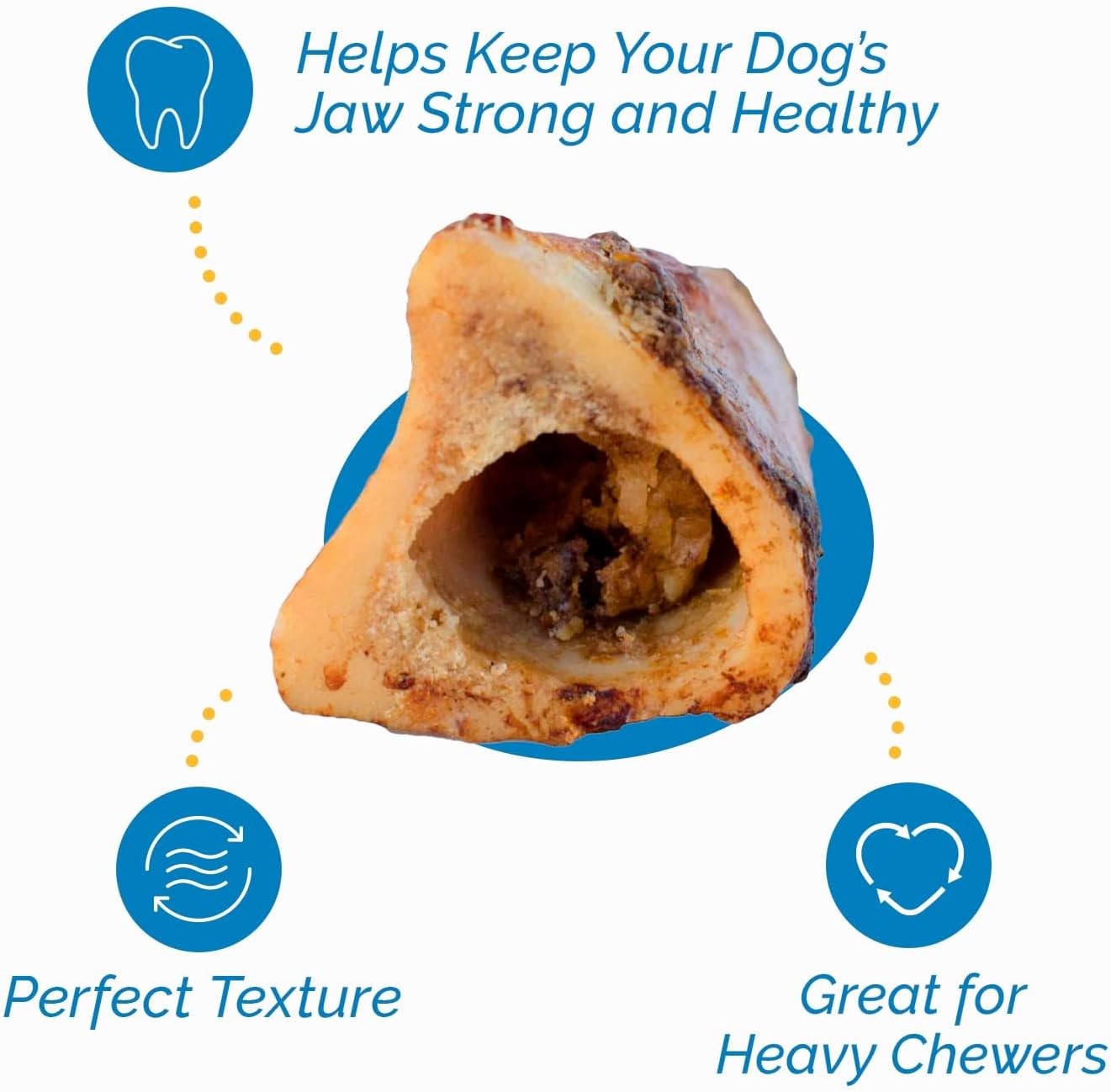 Bones with Bone Marrow 3-4” chew bones for Dogs 6 Count - Natural Grass Fed Meaty Chew Treats for Aggressive chewers.