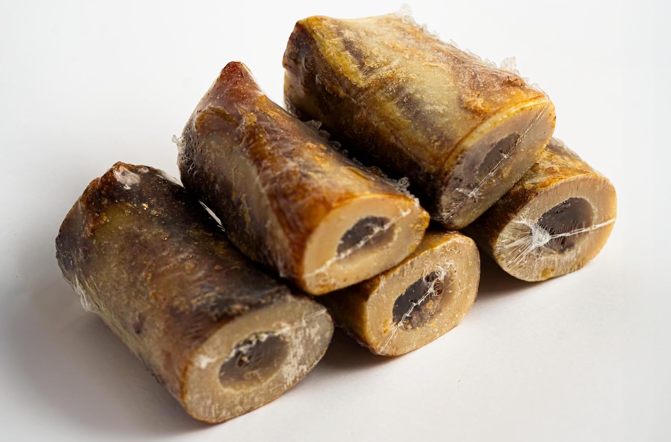 Bones with Bone Marrow 3-4” chew bones for Dogs 6 Count - Natural Grass Fed Meaty Chew Treats for Aggressive chewers.
