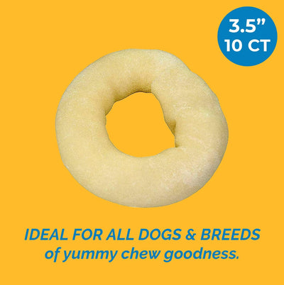 Rawhide Donuts for Dogs 3.5" inches 10 Count - Beefhide Donut chew for pets
