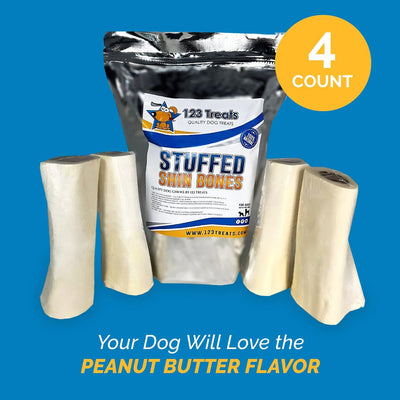 Stuffed Shin BONES for dogs 5-6 inches with Peanut Butter Flavor 2 or 4  Count