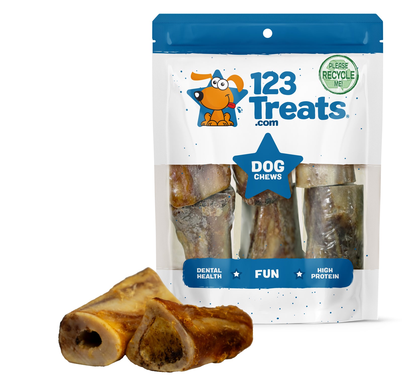 Bones with Bone Marrow 3-4” chew bones for Dogs 6 Count - Natural Grass Fed Meaty Chew Treats for Aggressive chewers.