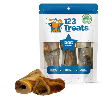 Bones with Bone Marrow for Dogs 3 or 6 Count - Natural Grass Fed Meaty Chew Treats for Aggressive chewers.