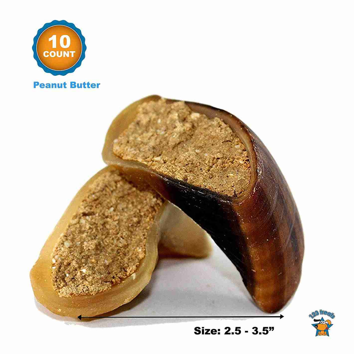 PEANUT BUTTER FILLED COW HOOVES 3 or 10 Count - 100% Natural Dog Dental Treats | Beef Hoof From 123 Treats