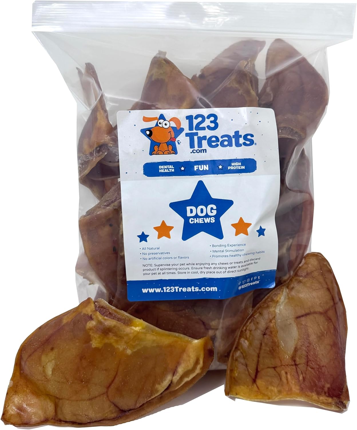 PIG EARS for Dogs Large or Whole sizes -  100% Natural Pork Ears Full of Protein for Your Pet By 123 Treats