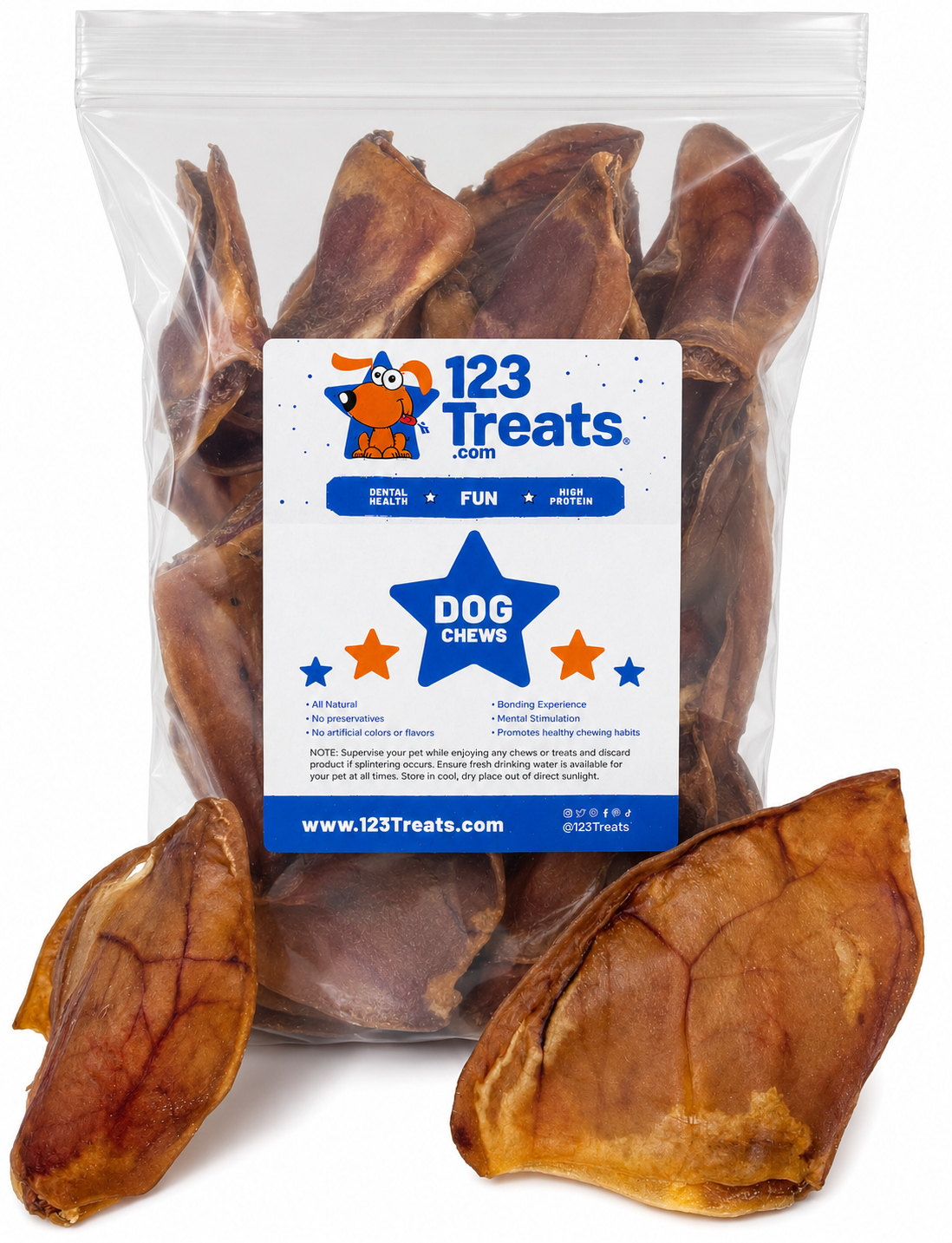 PIG EARS for Dogs Large or Whole sizes -  100% Natural Pork Ears Full of Protein for Your Pet By 123 Treats