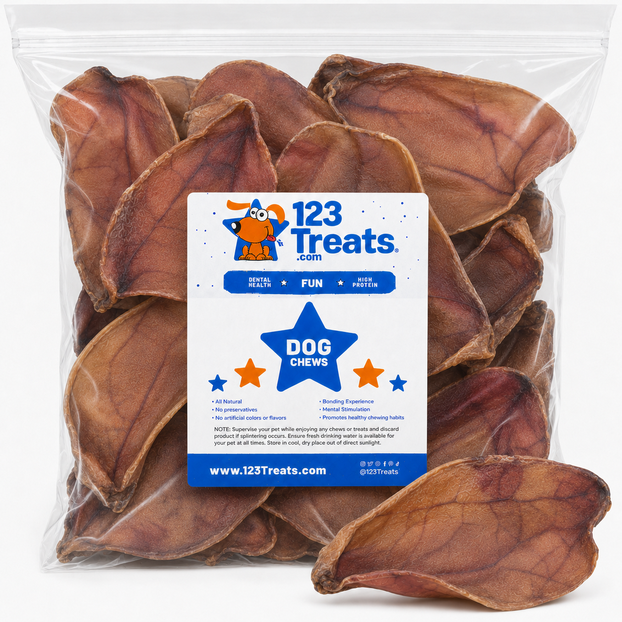 PIG EARS for Dogs Large or Whole sizes -  100% Natural Pork Ears Full of Protein for Your Pet By 123 Treats