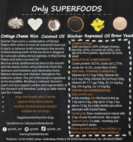 QCHEFS Dental Charcoal for Dogs – One Month Supply* - Food Topper - After Meal Licking Treat, Oral Health Snack with Amino Acids.