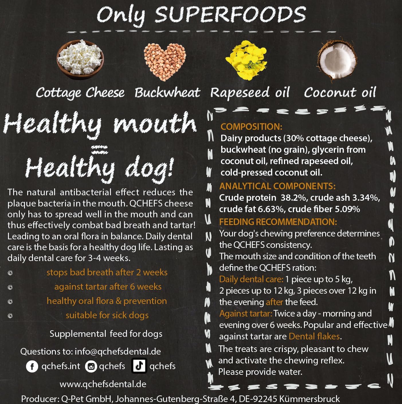 Qchefs Sizzles for Dogs - One Month Supply* - Oral Health Snack with Amino Acids