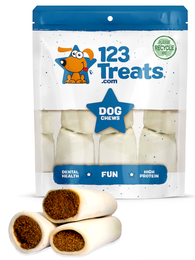 Stuffed Shin BONES for dogs 3 - 4 inches with Peanut Butter Flavor 5 or 10 Count