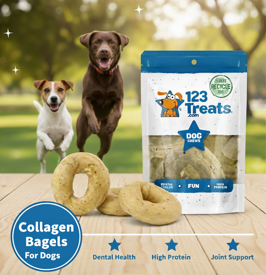 Natural Beef Collagen Bagel Peanut Butter Flavor chews for Dogs 3 inches - 6 Count