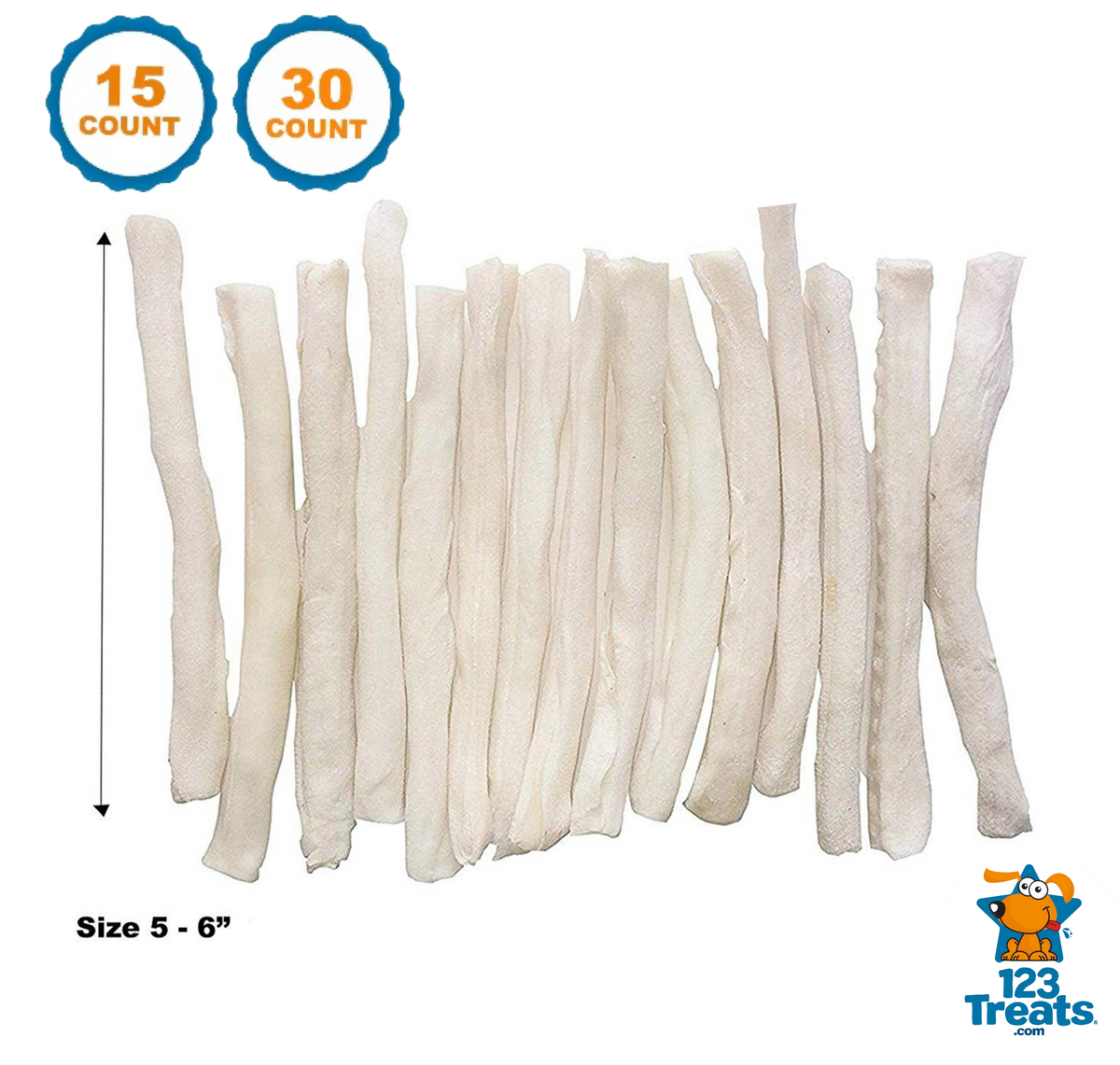 5-6&quot; Rawhide Sticks For Dogs (15 or 30 Count) Delicious Beef Hide Skinny Rolls