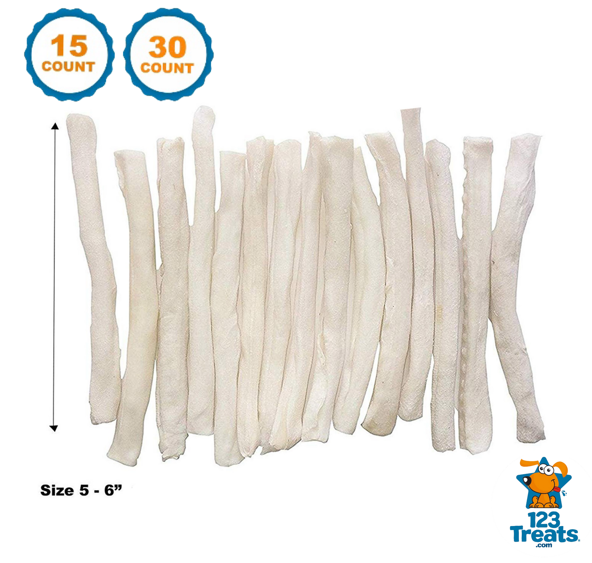 5-6" Rawhide Sticks For Dogs (15 or 30 Count) Delicious Beef Hide Skinny Rolls