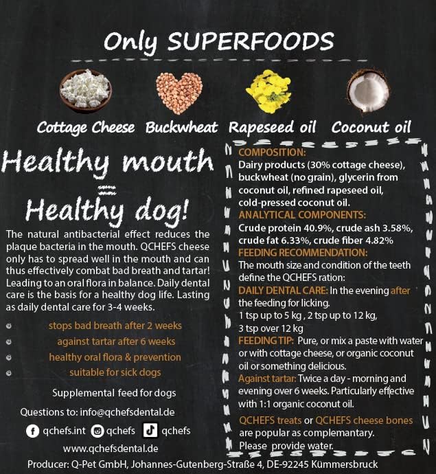 QCHEFS Dental Flakes for Dogs – One Month Supply* - Food Topper - After Meal Licking Treat, Oral Health Snack with Amino Acids.