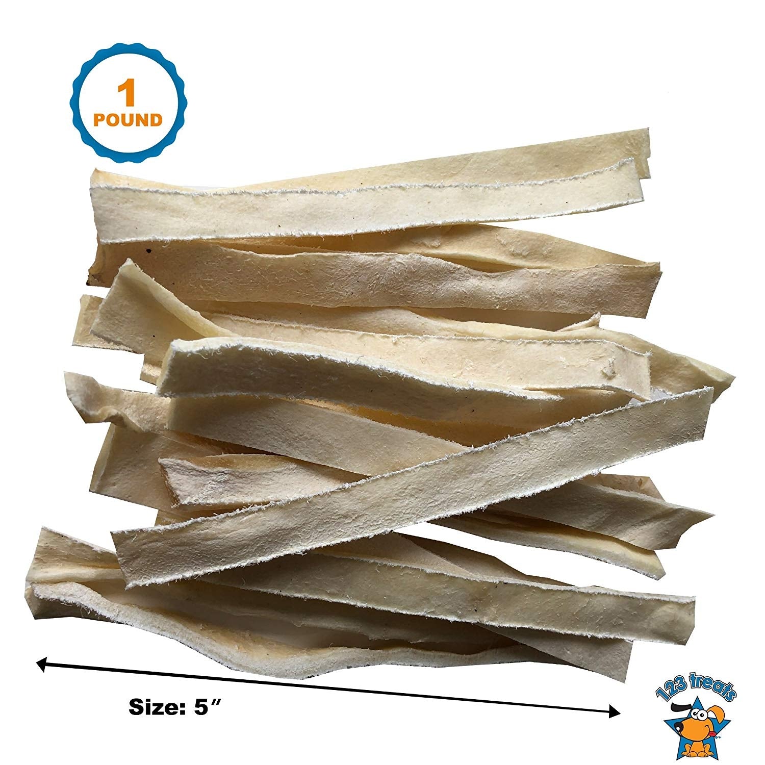1 Pound Rawhide Strips 5” inches long by ½”  Flat cut strips