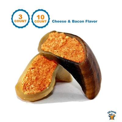CHEESE FILLED COW HOOVES with Bacon flavor 3 or 10 Count | 100% Natural Dog Dental Treats | Beef Hoof From 123 Treats