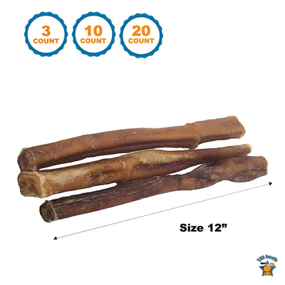 MONSTER BULLY STICKS 12 inches | 3, 10 or 20 Count Jumbo Bully Sticks for Dogs Sourced and packed in the USA | From free-range grass fed cows