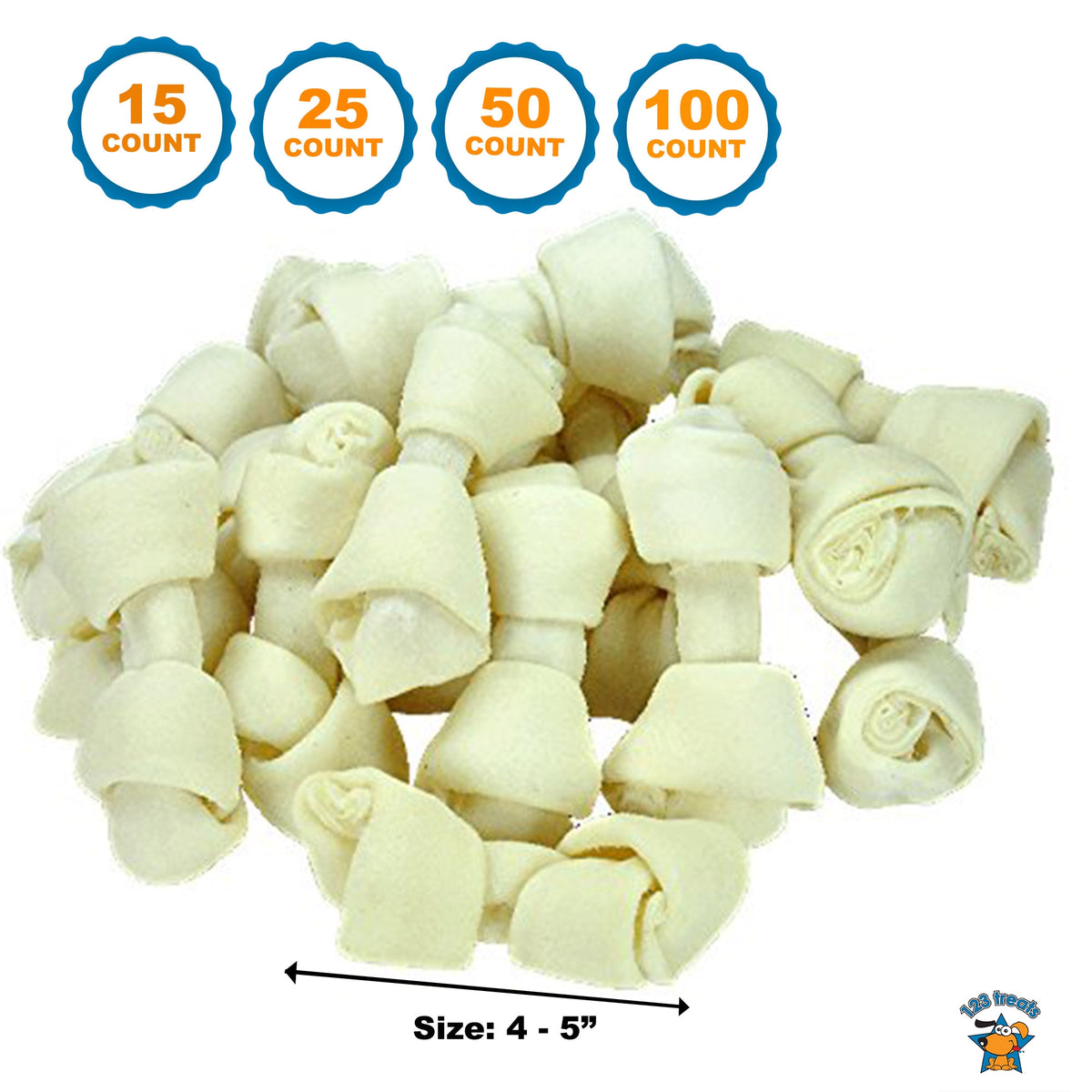 4-5&quot; Rawhide Bones for dogs | Premium Rawhide Chews (15, 25, 50 or 100 Count)