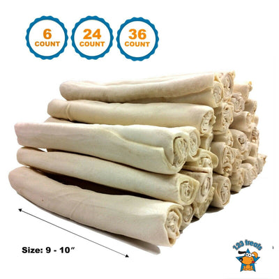 9 - 10 inches Rawhide Rolls dog chews (6, 24, or 36 Count) - 100% Natural Beef Hide Chews