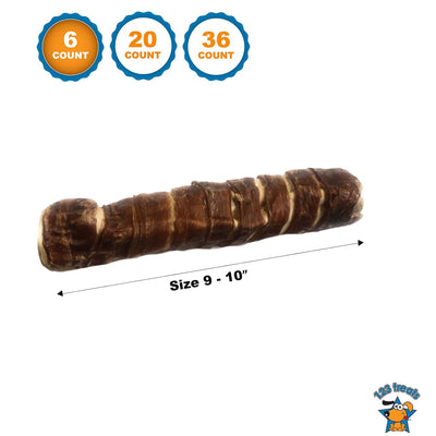 9-10 inches Stick | Beef Jerky and Rawhide Twister Roll (6, 20 or 36 Count)